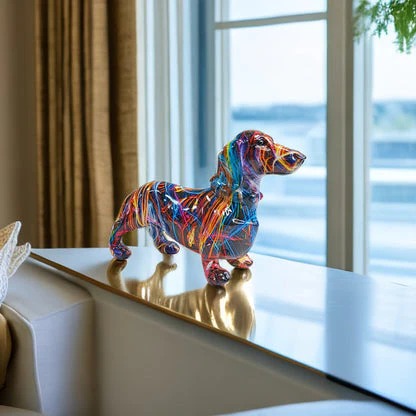 Artisan Hand-Painted Dachshund Figurine - Colorful Multi-Design Collectible Dog Statue