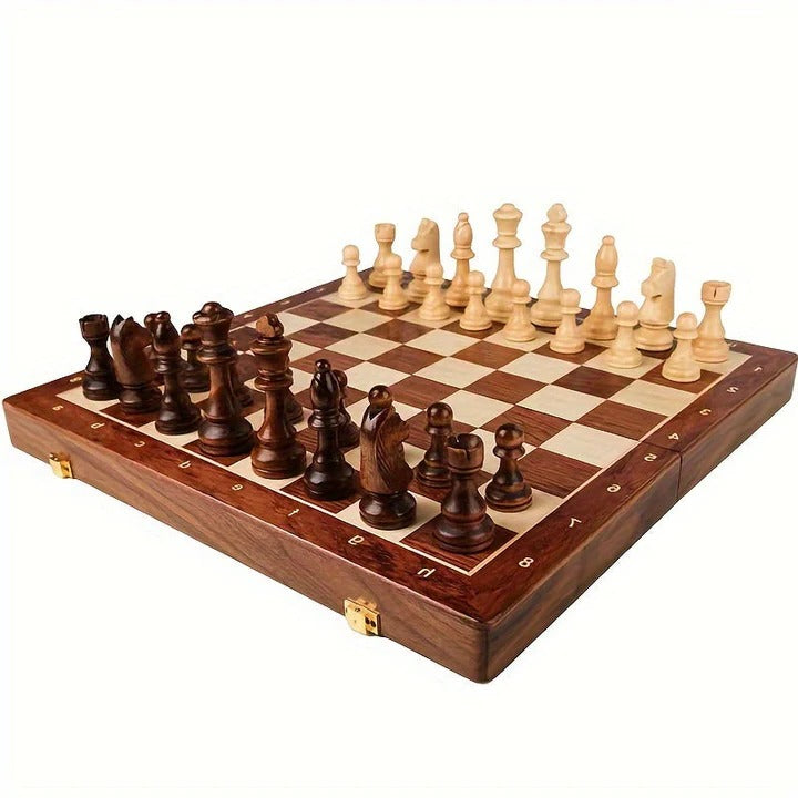 Portable Wooden Chess Set with Storage Compartment - Travel-Friendly, Classic Design, Perfect for Adults and Kids