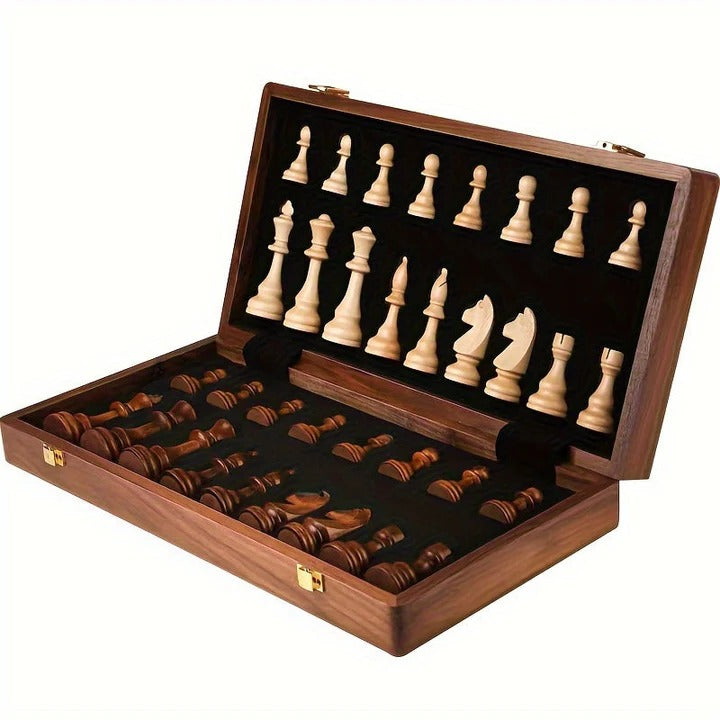Portable Wooden Chess Set with Storage Compartment - Travel-Friendly, Classic Design, Perfect for Adults and Kids