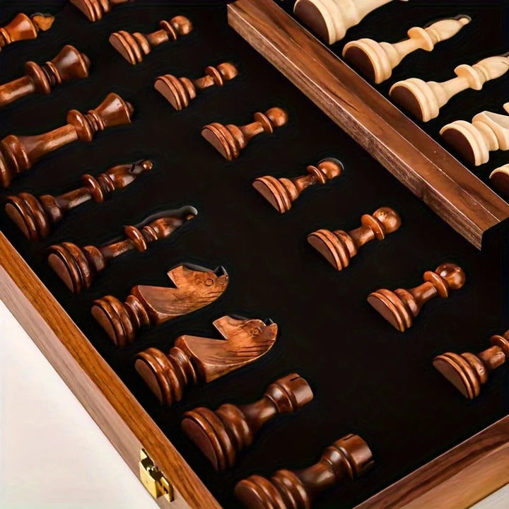 Portable Wooden Chess Set with Storage Compartment - Travel-Friendly, Classic Design, Perfect for Adults and Kids