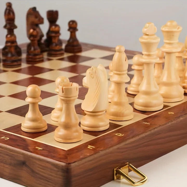 Portable Wooden Chess Set with Storage Compartment - Travel-Friendly, Classic Design, Perfect for Adults and Kids