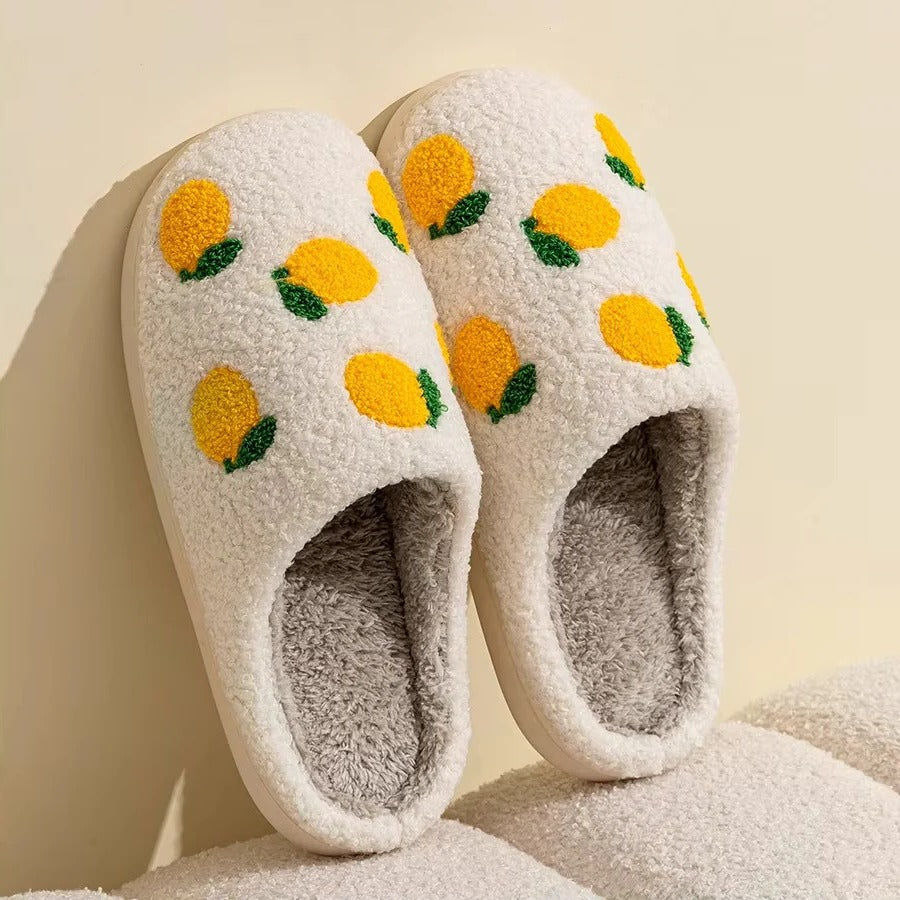 Fruit Pattern Cotton Slippers with Non-Slip Sole - Cozy Indoor Footwear for Ultimate Comfort