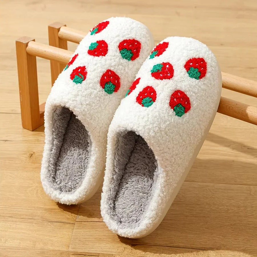 Fruit Pattern Cotton Slippers with Non-Slip Sole - Cozy Indoor Footwear for Ultimate Comfort