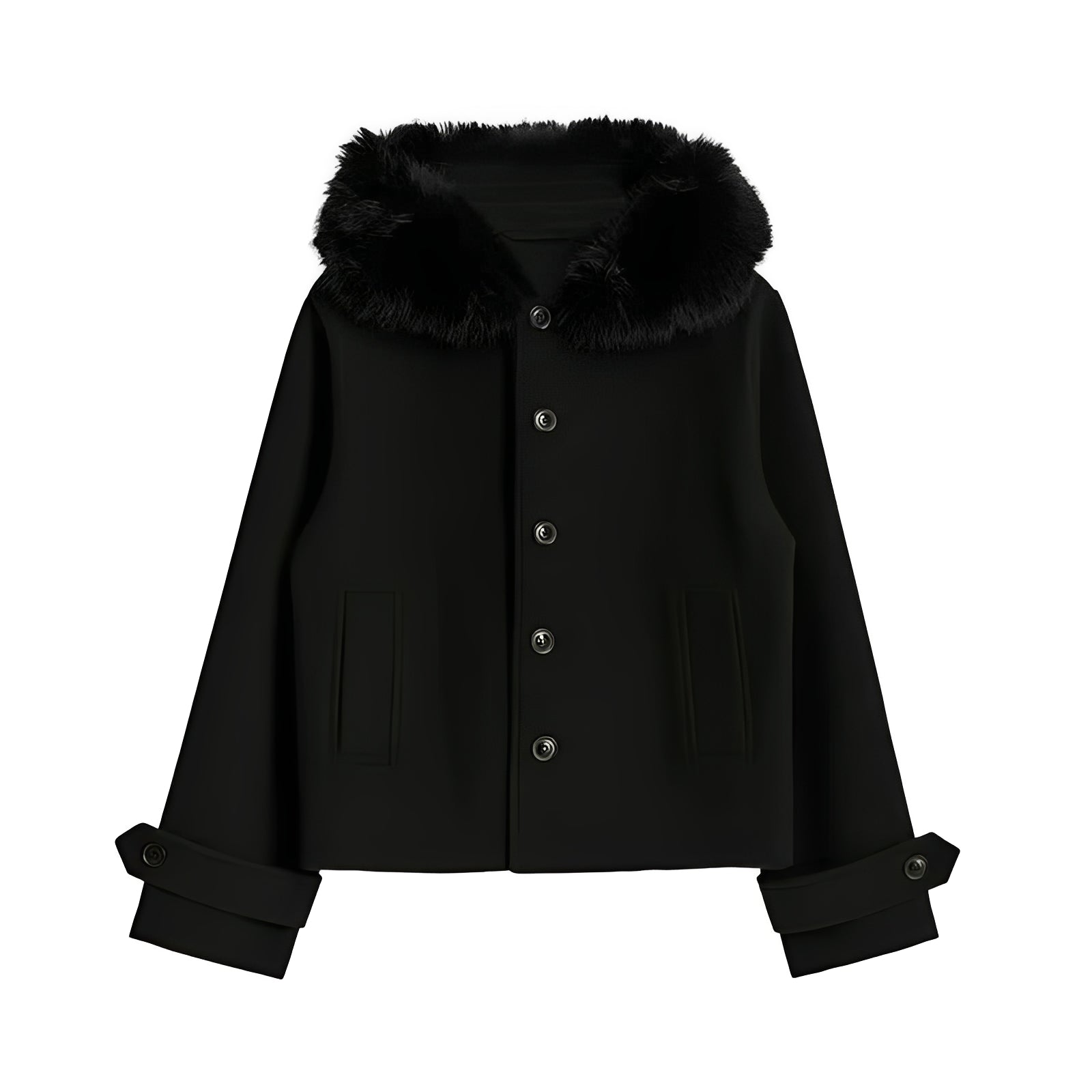 Women's Wool Blend Coat with Removable Fur Collar & Stylish Button Closure - Elegant Winter Outerwear