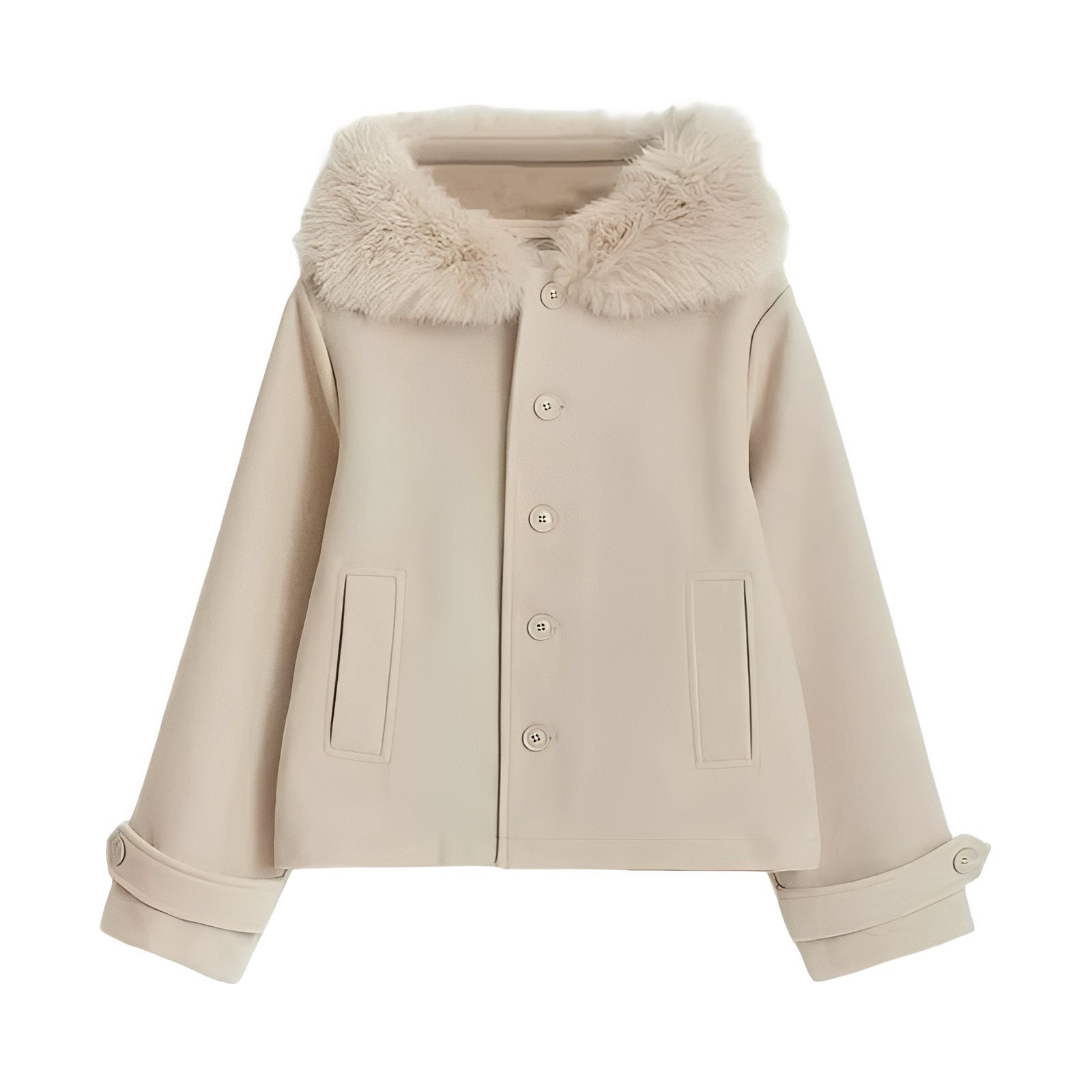 Women's Wool Blend Coat with Removable Fur Collar & Stylish Button Closure - Elegant Winter Outerwear
