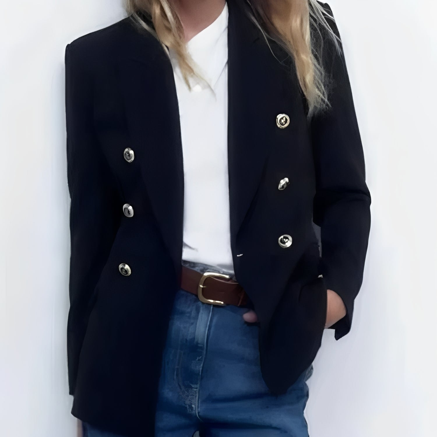 Women's Long Sleeve V-Neck Blazer with Button Front - Stylish & Versatile Jacket for Work & Casual Wear