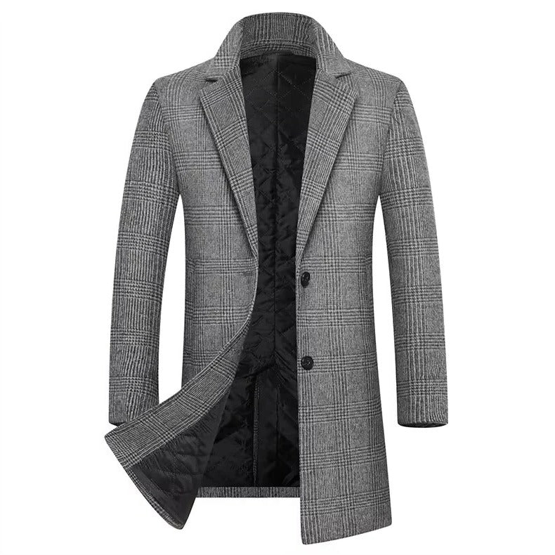 Men's Plaid Wool Coat with Cotton Padding & Stylish Lapel Collar - Warm Winter Outerwear