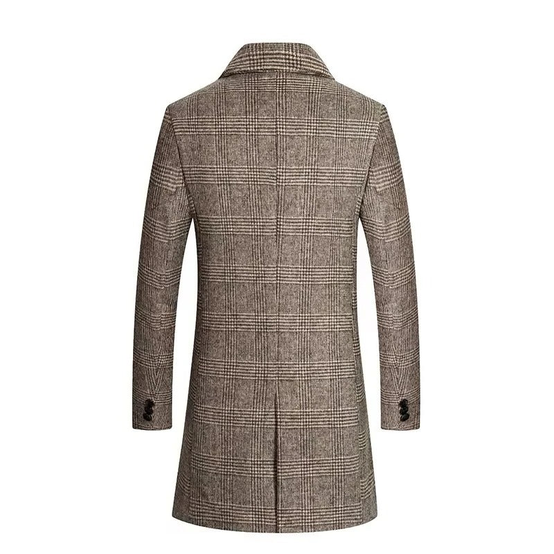 Men's Plaid Wool Coat with Cotton Padding & Stylish Lapel Collar - Warm Winter Outerwear