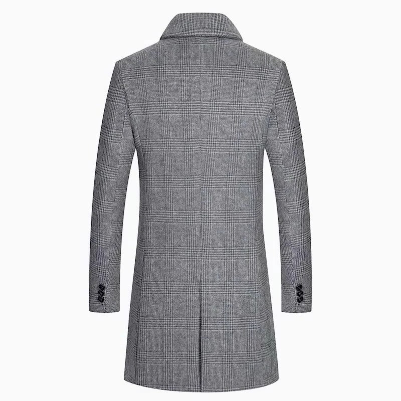 Men's Plaid Wool Coat with Cotton Padding & Stylish Lapel Collar - Warm Winter Outerwear