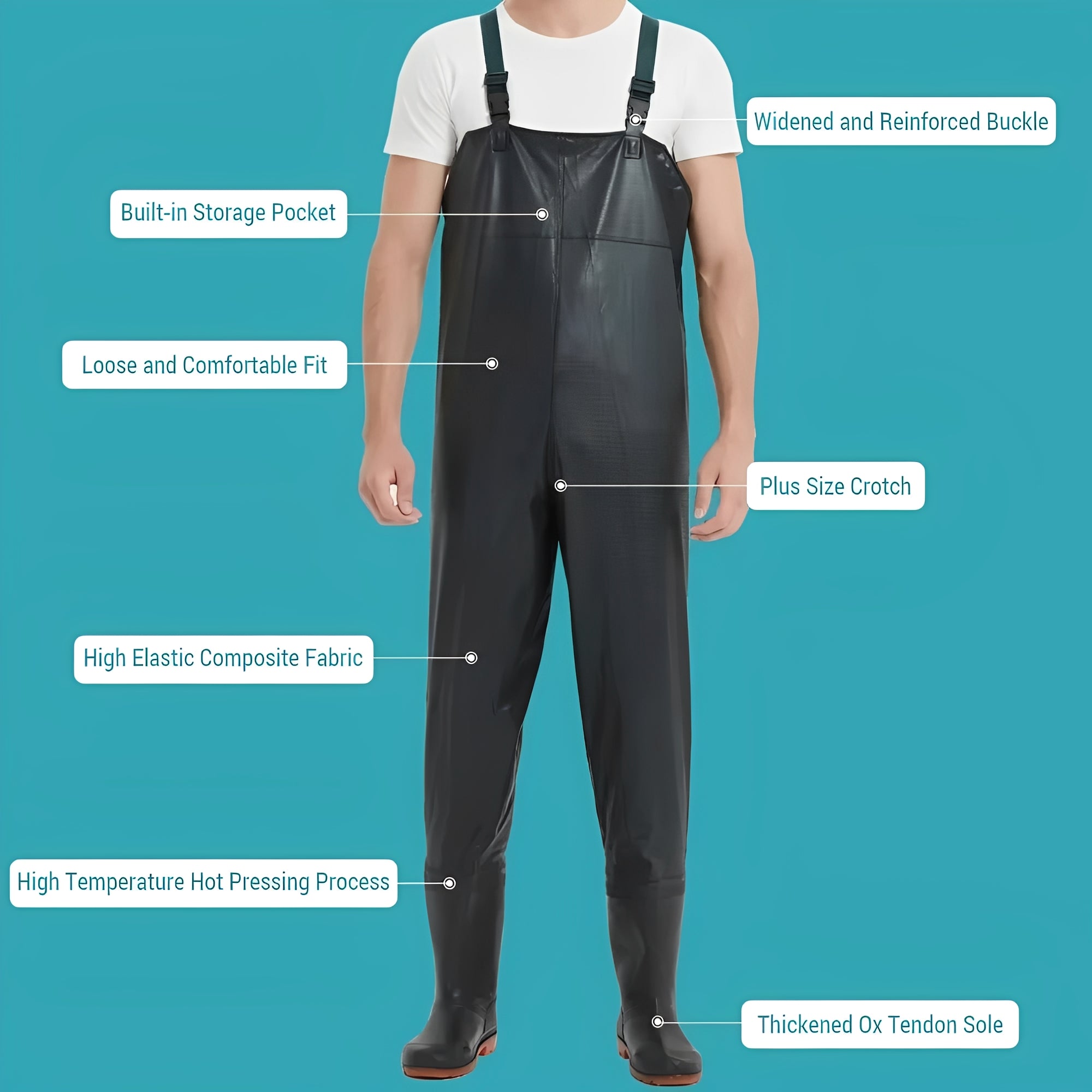 Premium Water Resistant PVC Chest Waders with Adjustable Straps & Non-Slip Traction Boots for Fishing & Outdoor Activities