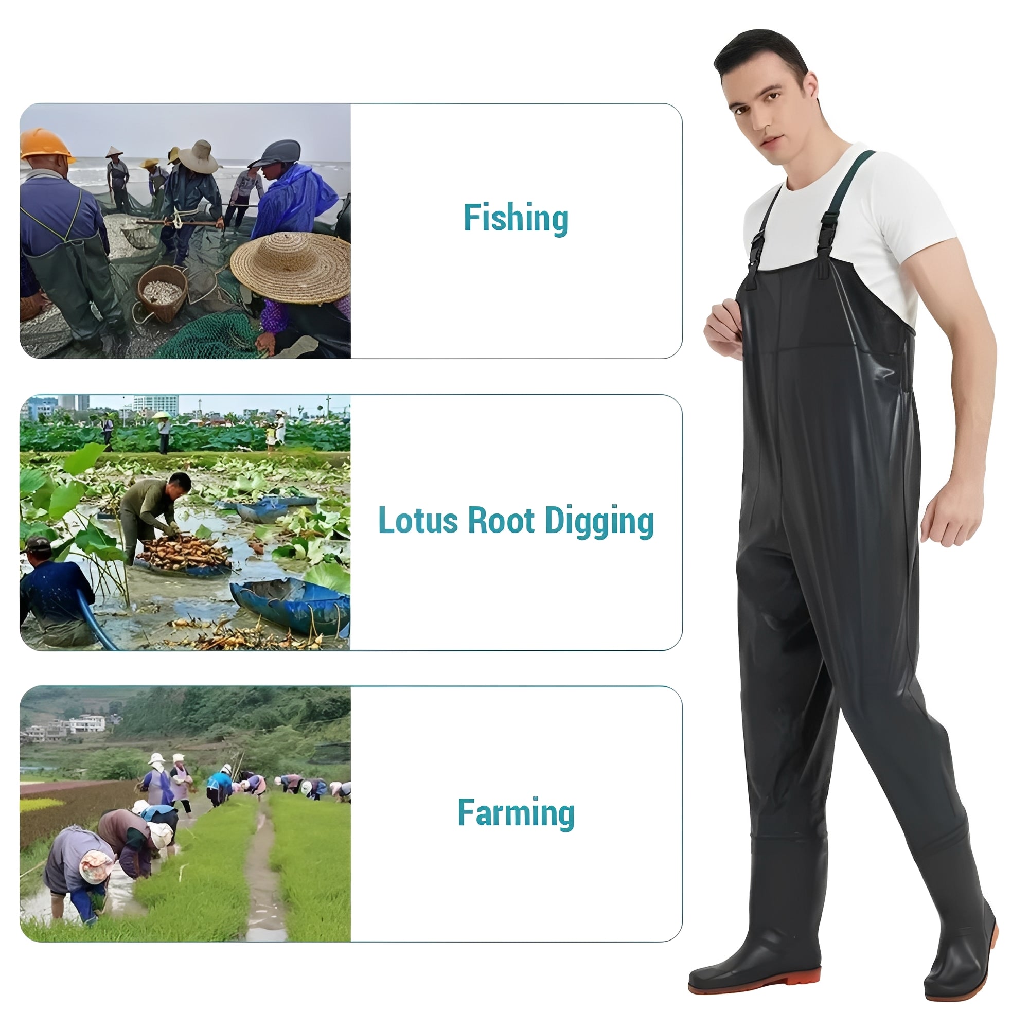Premium Water Resistant PVC Chest Waders with Adjustable Straps & Non-Slip Traction Boots for Fishing & Outdoor Activities