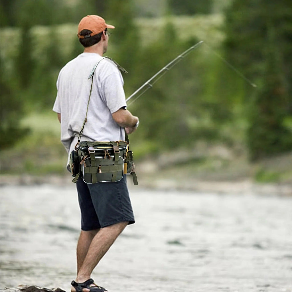 Multi-Compartment Fishing Gear Storage Bag with Adjustable Shoulder Strap - Durable & Versatile Organizer for Tackle, Rods, and Accessories