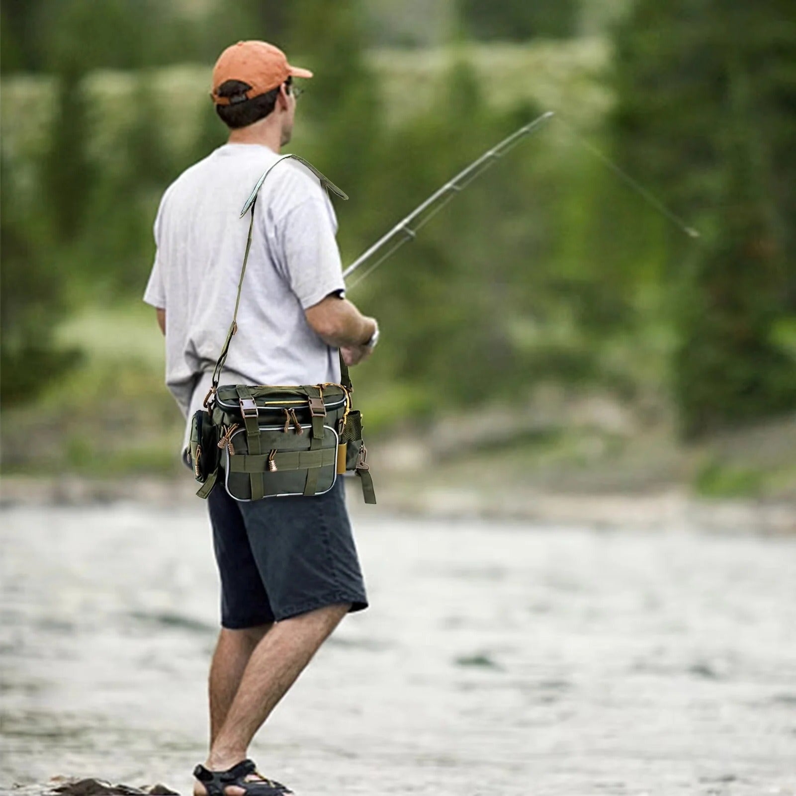 Multi-Compartment Fishing Gear Storage Bag with Adjustable Shoulder Strap - Durable & Versatile Organizer for Tackle, Rods, and Accessories