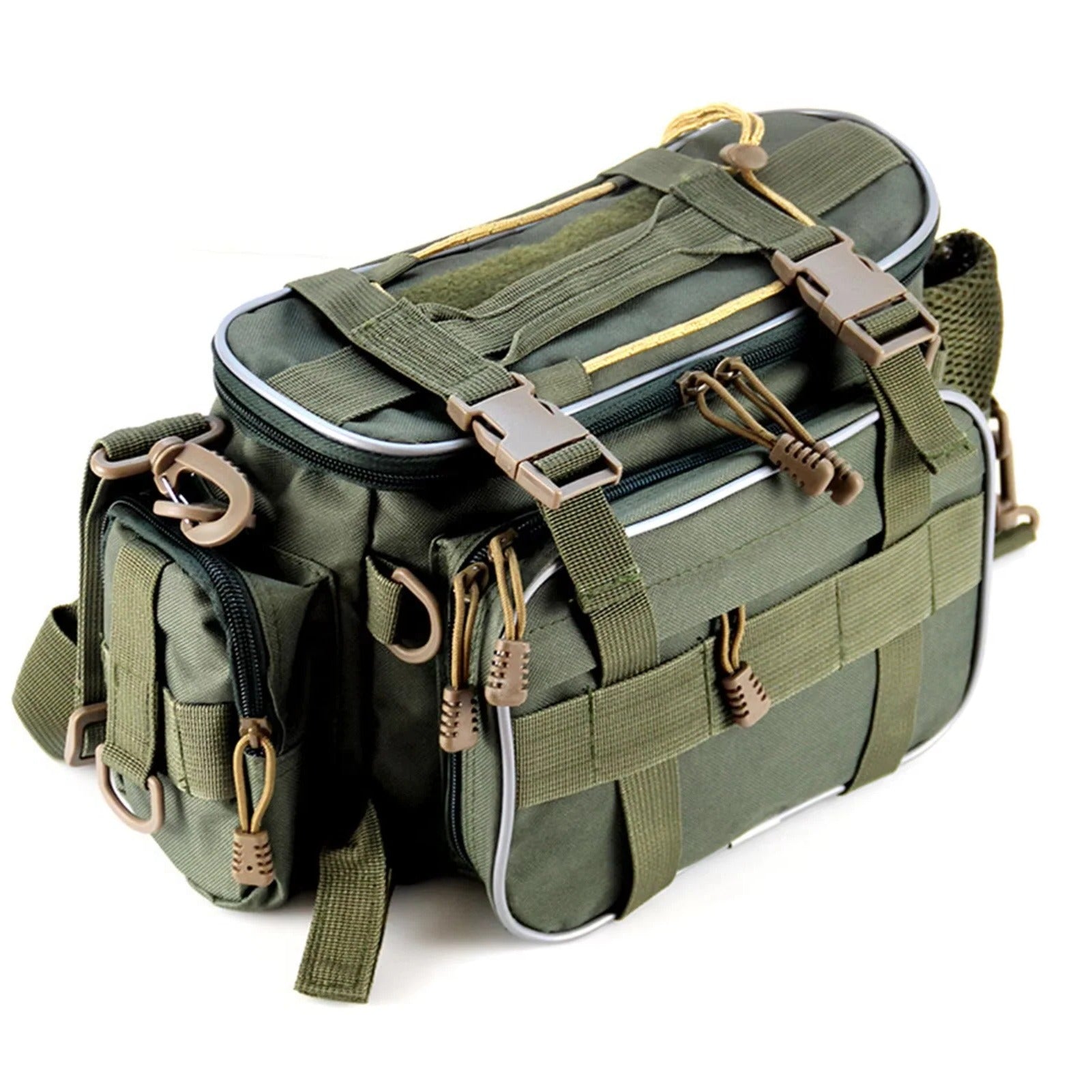 Multi-Compartment Fishing Gear Storage Bag with Adjustable Shoulder Strap - Durable & Versatile Organizer for Tackle, Rods, and Accessories