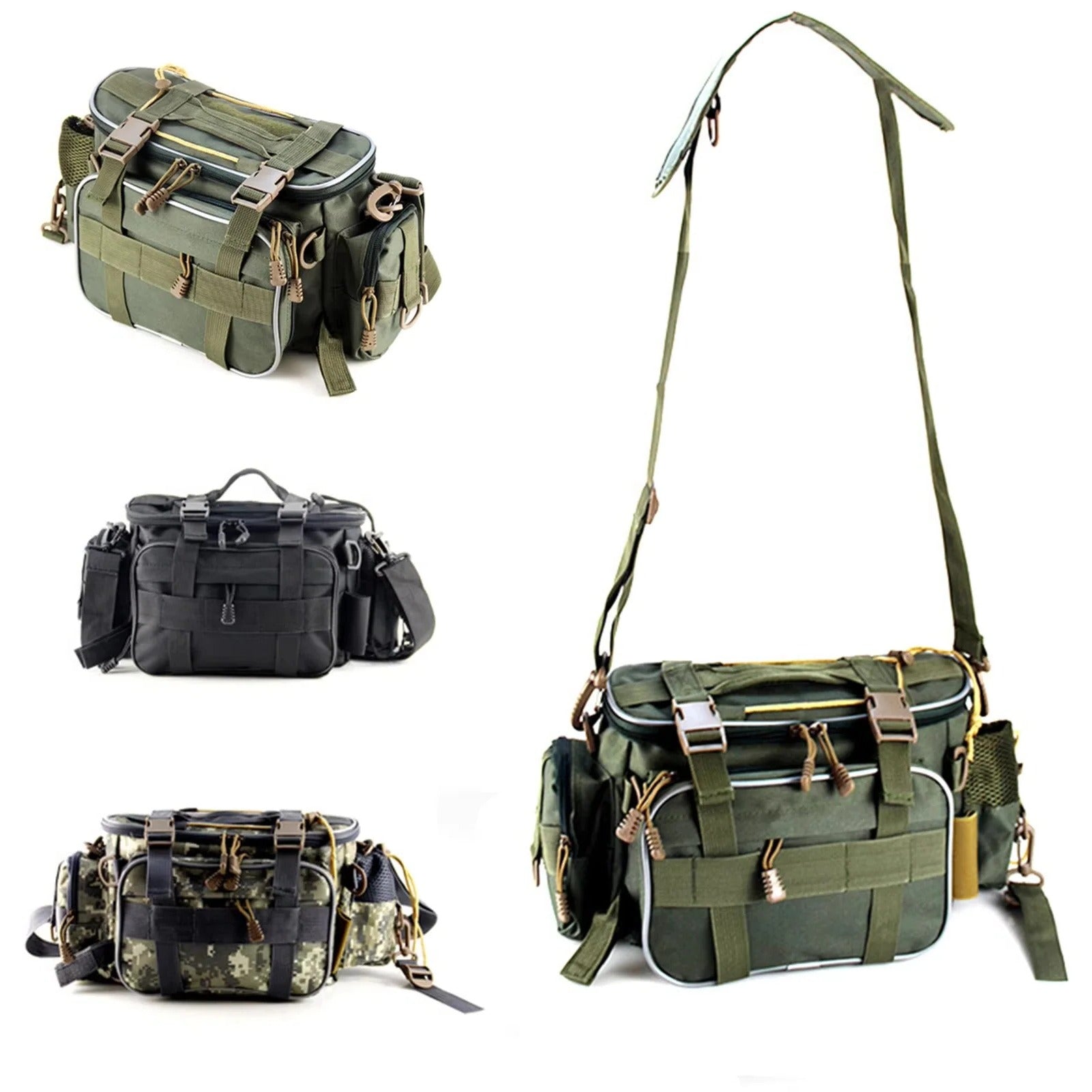Multi-Compartment Fishing Gear Storage Bag with Adjustable Shoulder Strap - Durable & Versatile Organizer for Tackle, Rods, and Accessories