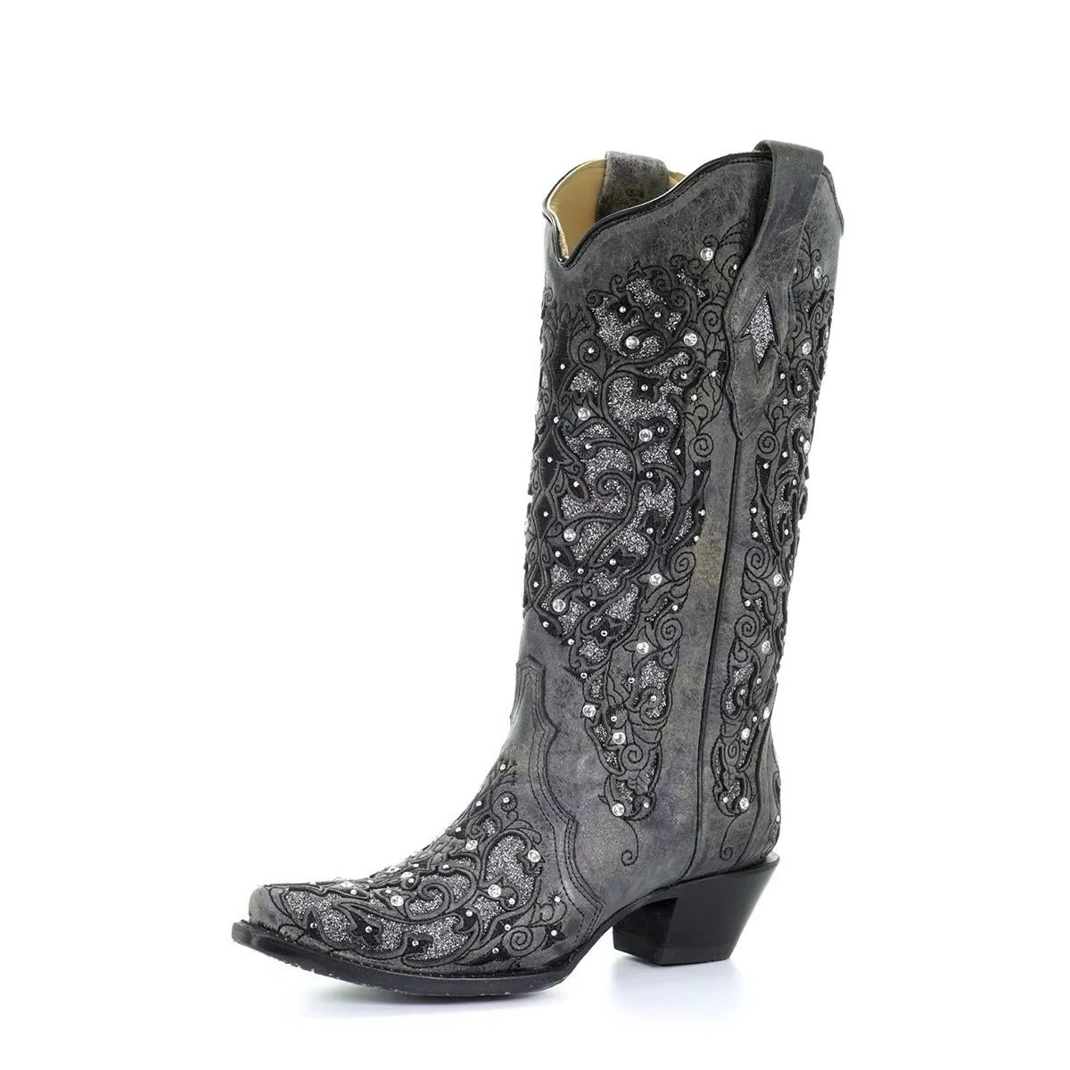 Stylish Sequined Embroidered Pointed Toe Boots with Trendy Color Block Heel Design