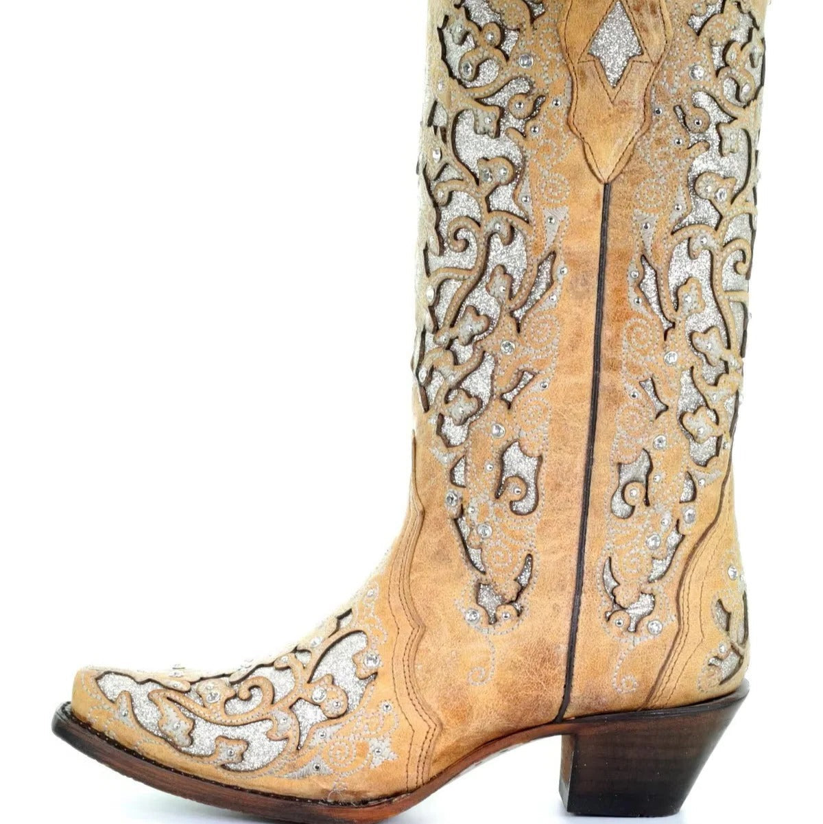 Stylish Sequined Embroidered Pointed Toe Boots with Trendy Color Block Heel Design