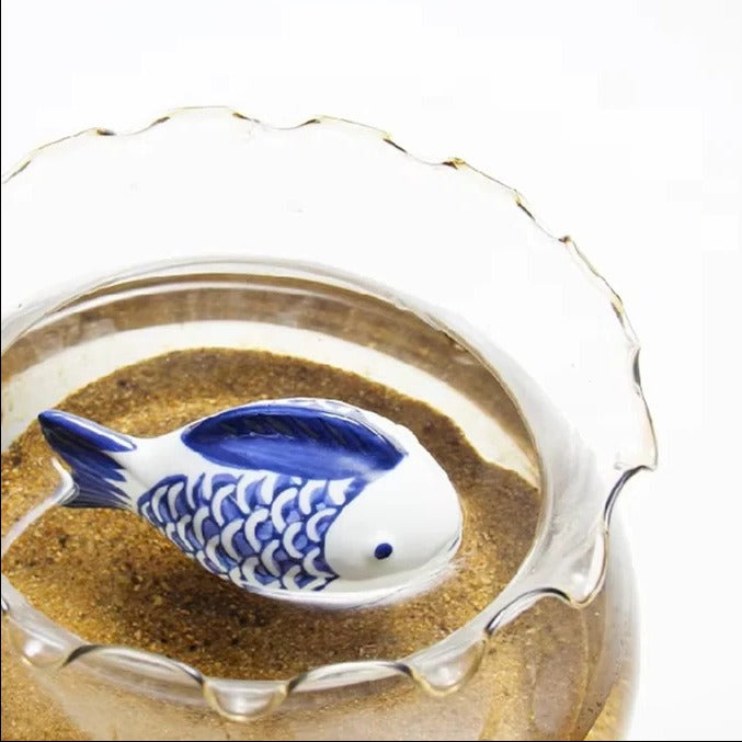 Elegant Blue and White Porcelain Koi Fish Desktop Ornament - Decorative Home Accent