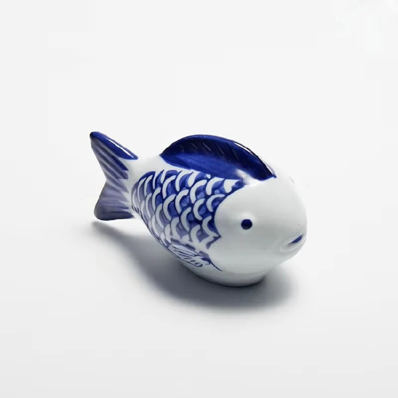 Elegant Blue and White Porcelain Koi Fish Desktop Ornament - Decorative Home Accent