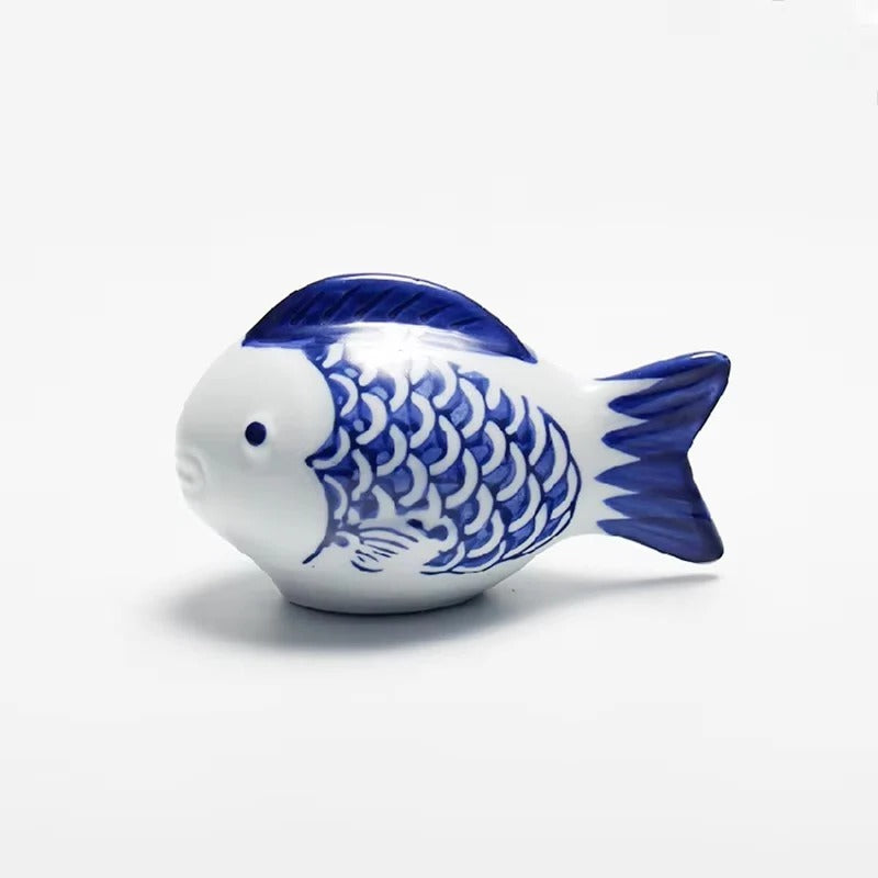 Elegant Blue and White Porcelain Koi Fish Desktop Ornament - Decorative Home Accent
