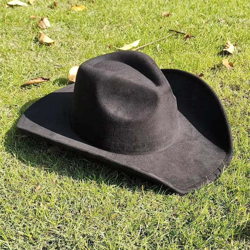 Unisex Wide Brim Suede Western Cowboy Hat - Stylish & Durable Outdoor Headwear