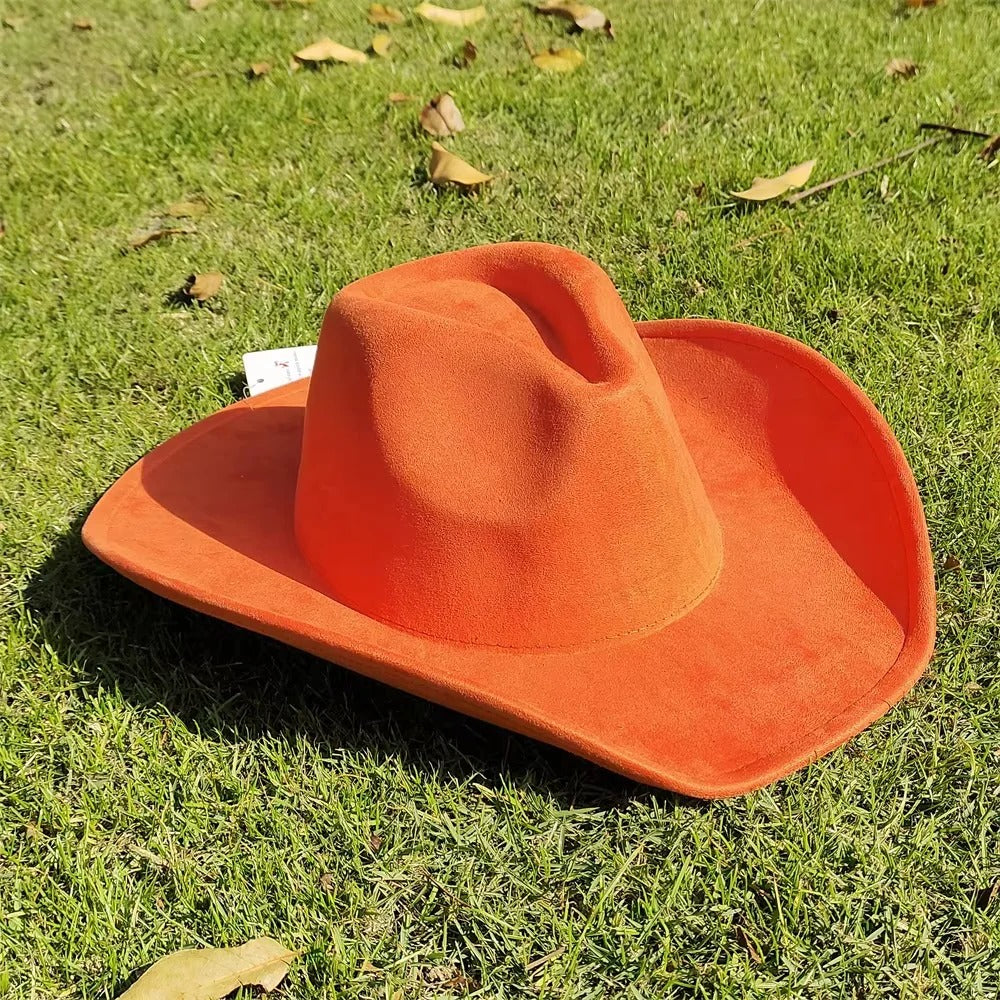 Unisex Wide Brim Suede Western Cowboy Hat - Stylish & Durable Outdoor Headwear