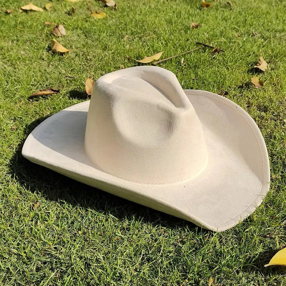 Unisex Wide Brim Suede Western Cowboy Hat - Stylish & Durable Outdoor Headwear