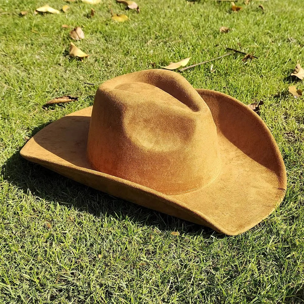 Unisex Wide Brim Suede Western Cowboy Hat - Stylish & Durable Outdoor Headwear