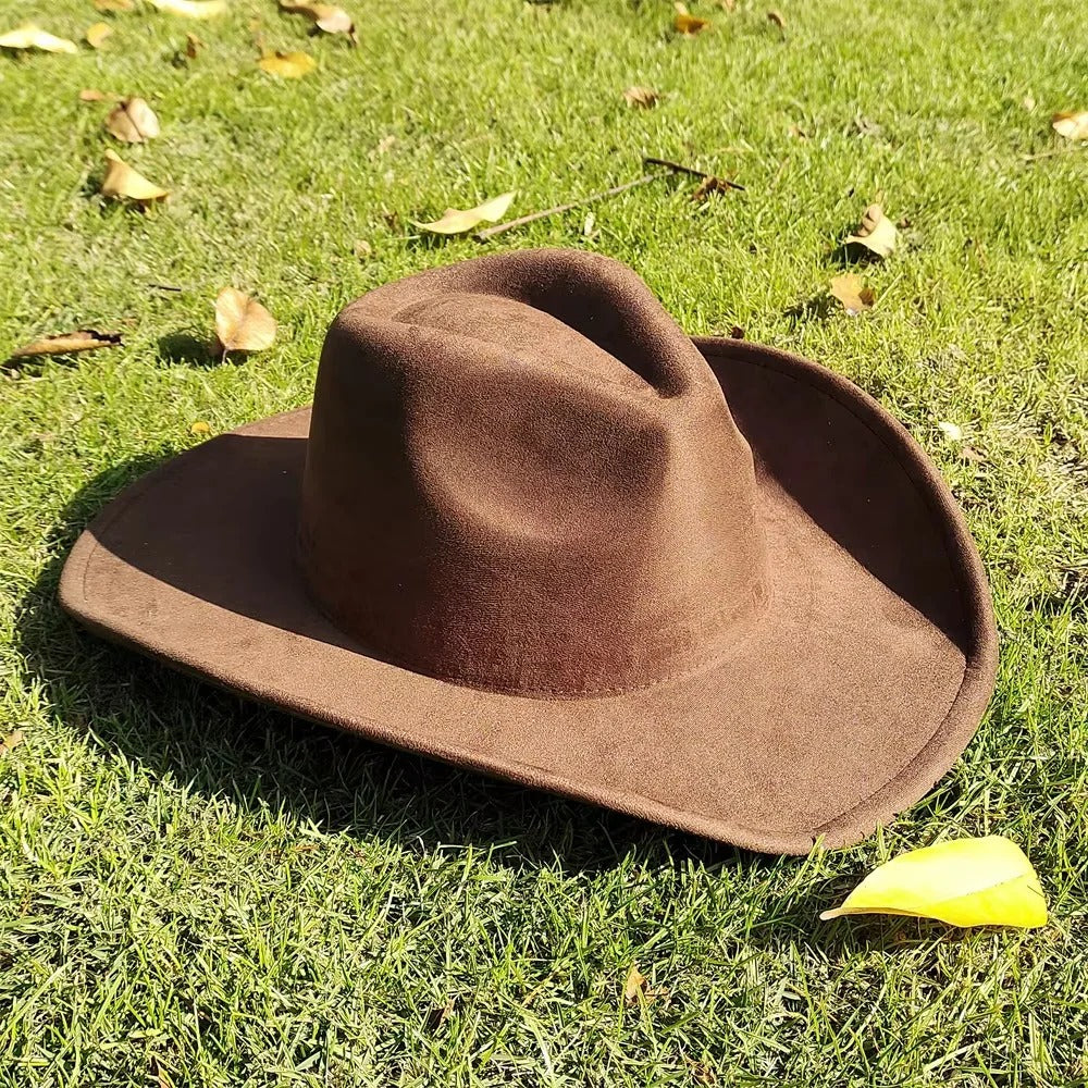 Unisex Wide Brim Suede Western Cowboy Hat - Stylish & Durable Outdoor Headwear