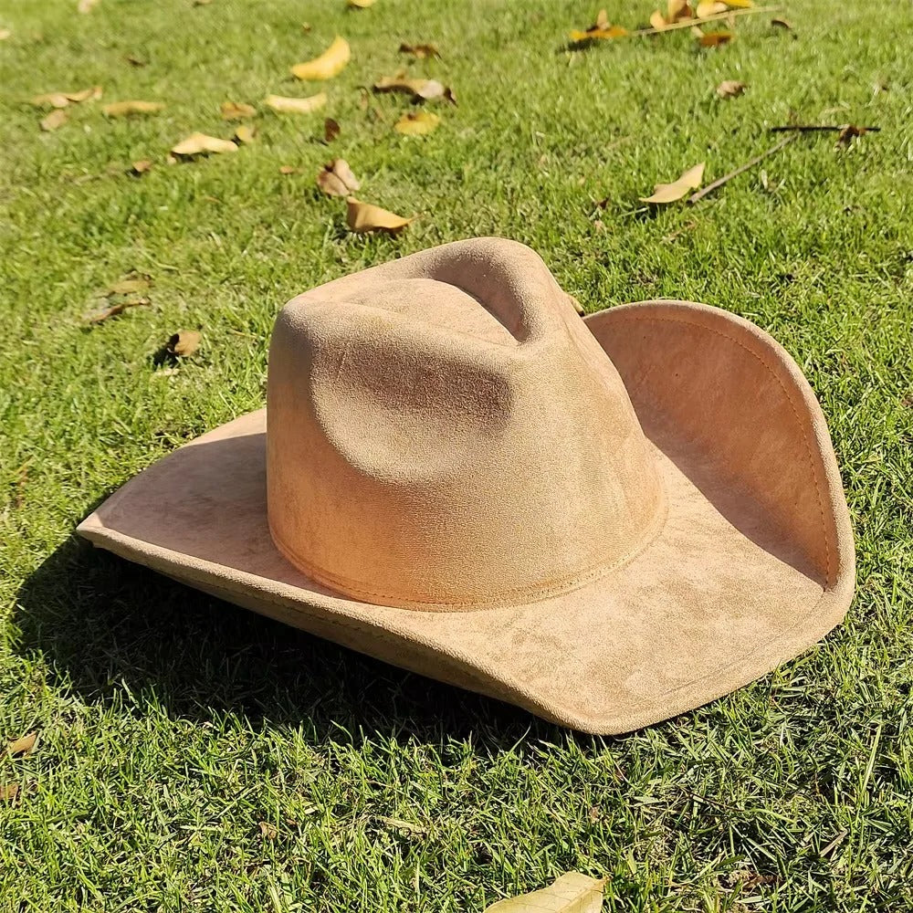 Unisex Wide Brim Suede Western Cowboy Hat - Stylish & Durable Outdoor Headwear