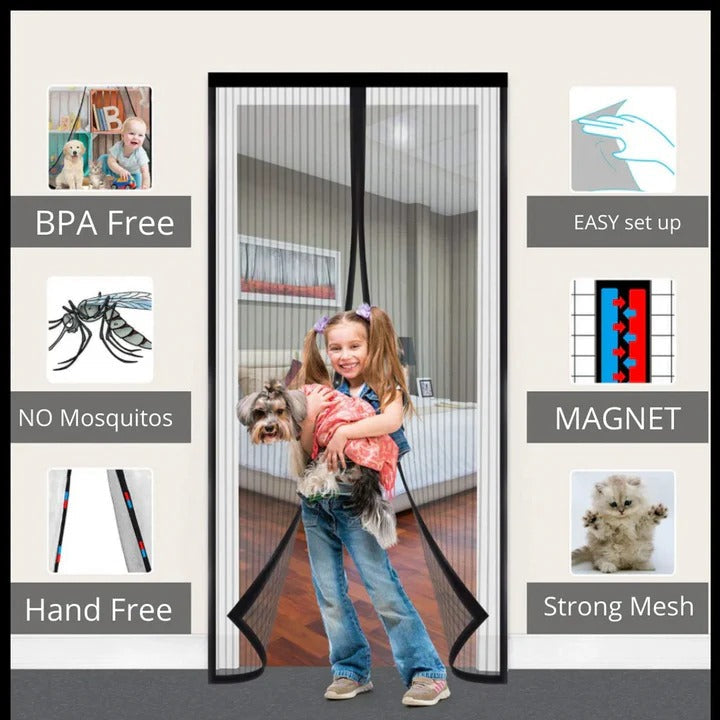 Self-Closing Magnetic Mesh Screen Door - Easy Install, Insect-Proof, Durable & Adjustable Fit