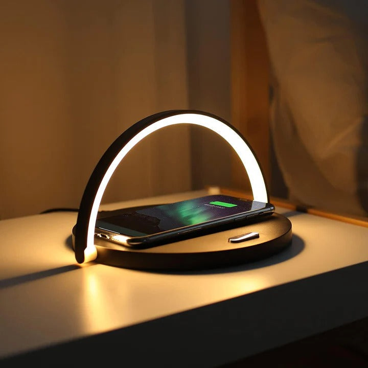 Smart Wireless Charging Table Lamp with Built-in Phone Charging Pad - Touch Control & LED Light
