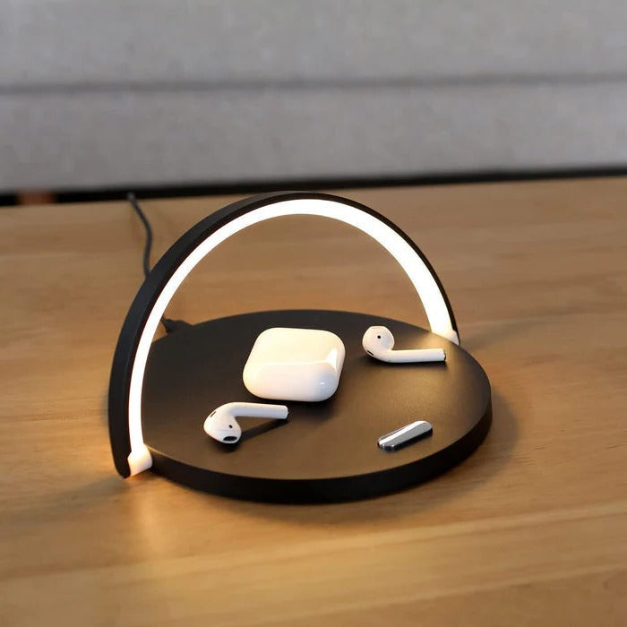 Smart Wireless Charging Table Lamp with Built-in Phone Charging Pad - Touch Control & LED Light