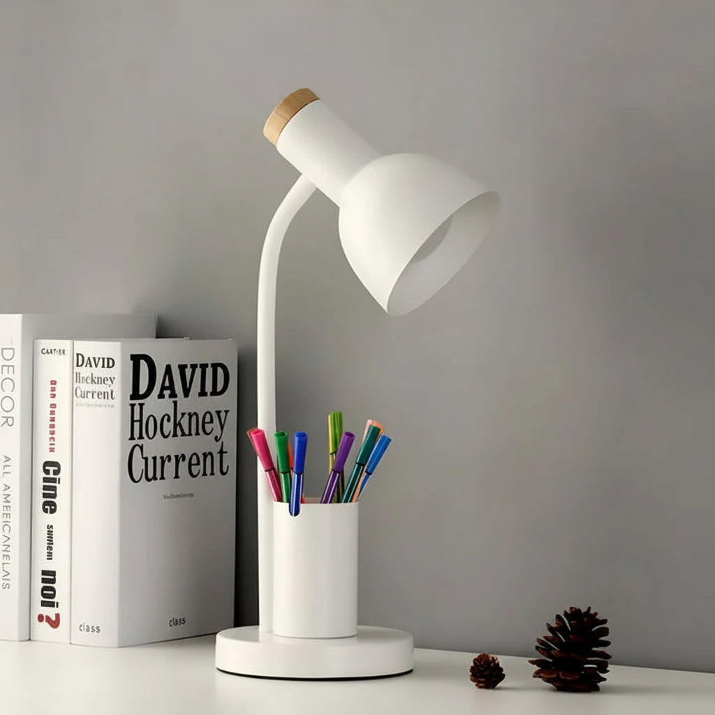 Nordic LED Table Lamp with Built-in Pen Holder - Stylish & Functional Desk Lighting