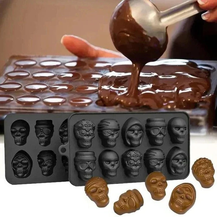 Skull Ice Cube Tray - Silicone Mold with 10 Cavities for Themed Drinks & Halloween Parties