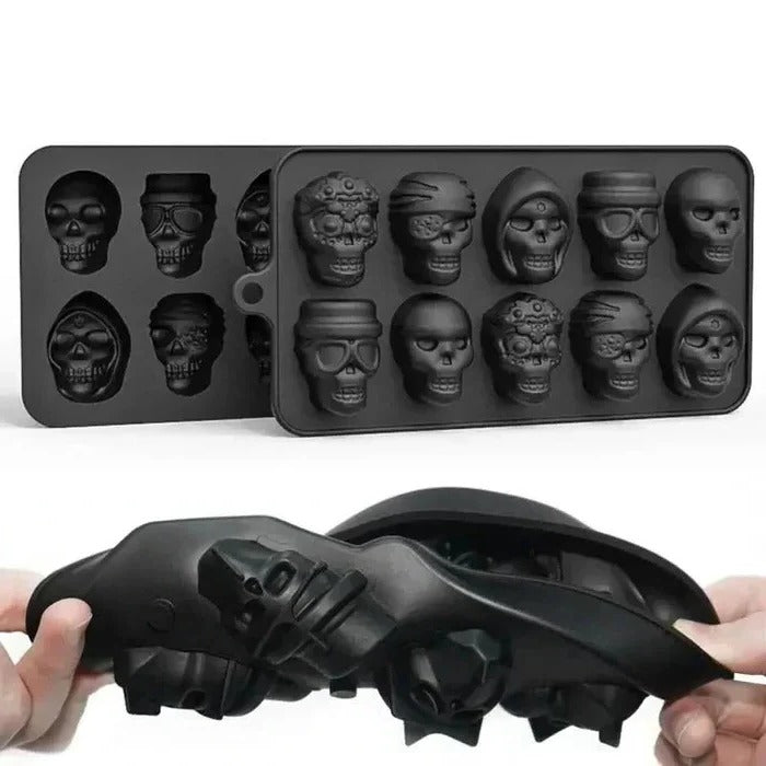 Skull Ice Cube Tray - Silicone Mold with 10 Cavities for Themed Drinks & Halloween Parties