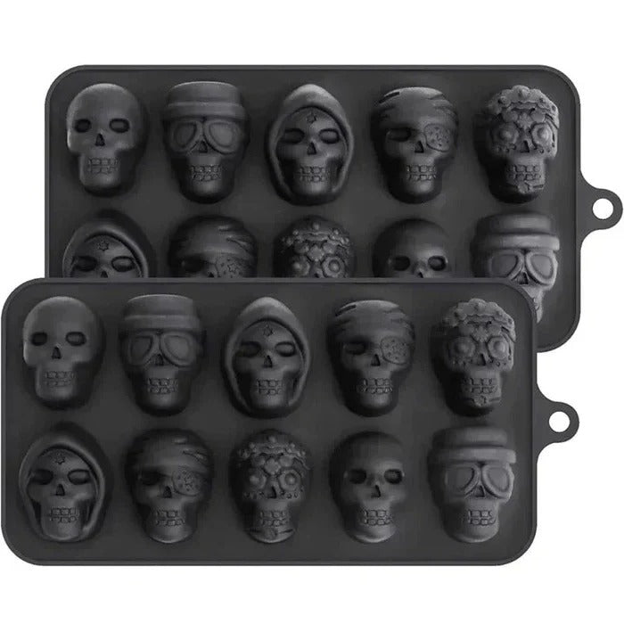 Skull Ice Cube Tray - Silicone Mold with 10 Cavities for Themed Drinks & Halloween Parties