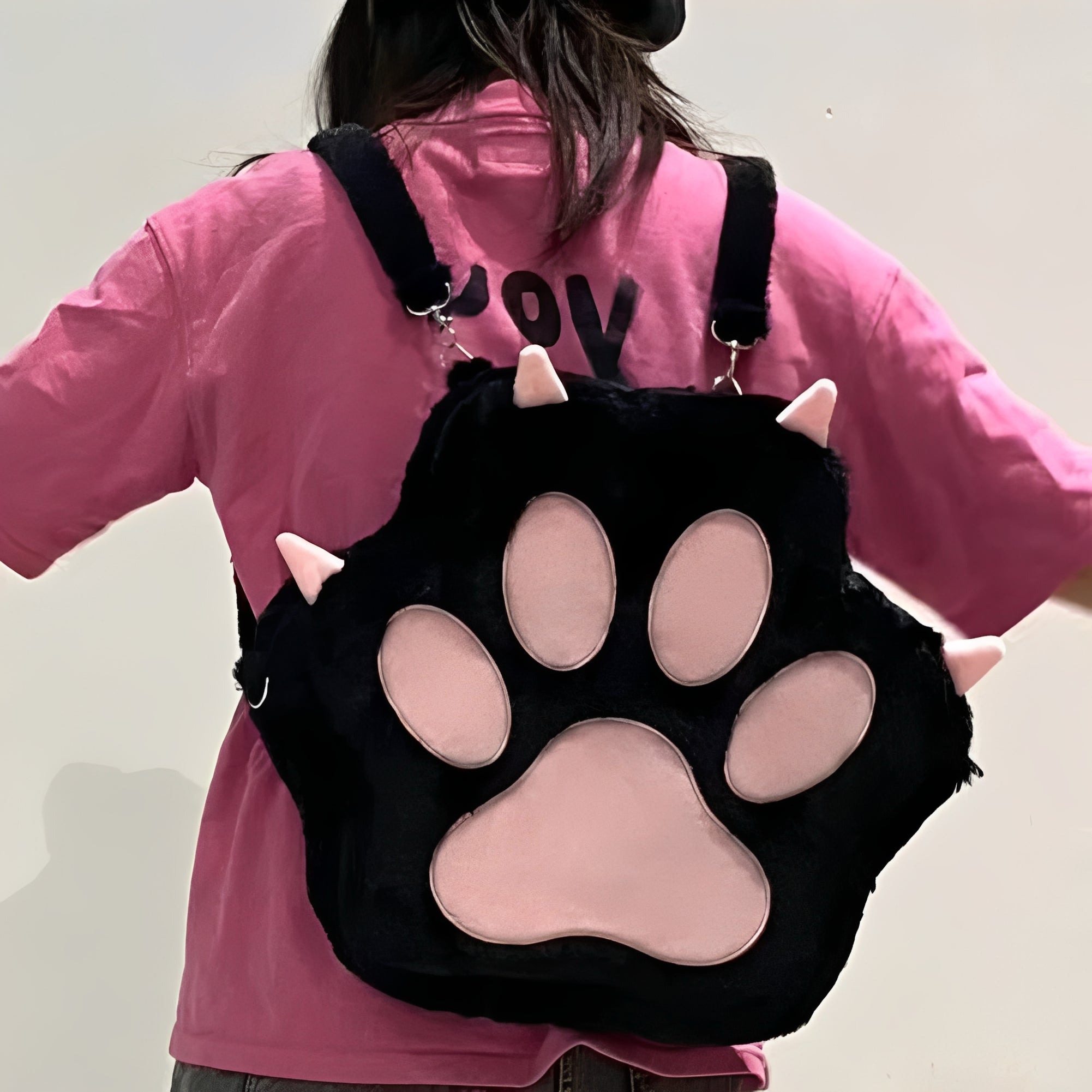 Cat Paw Plush Backpack Purse for Women - Adjustable Straps, Cute & Cozy Design