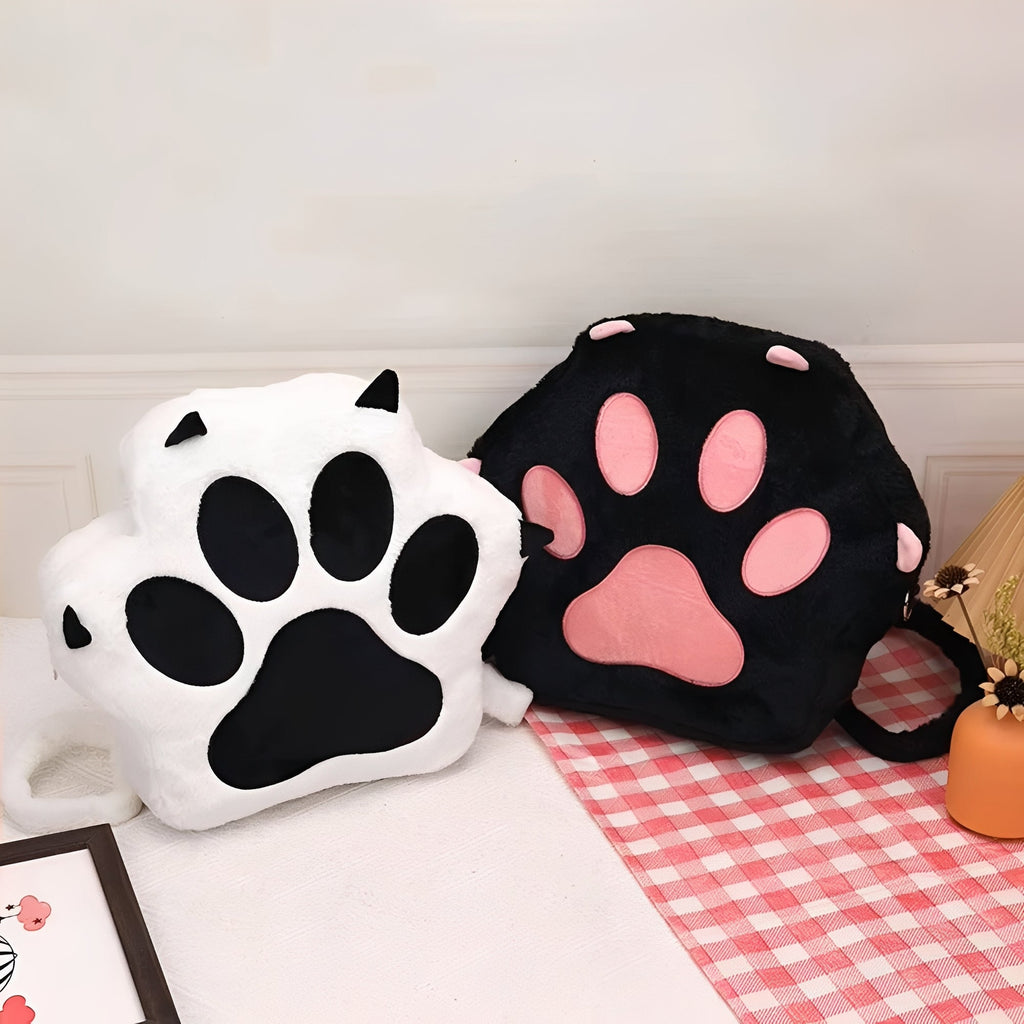 Cat Paw Plush Backpack Purse for Women - Adjustable Straps, Cute & Cozy Design