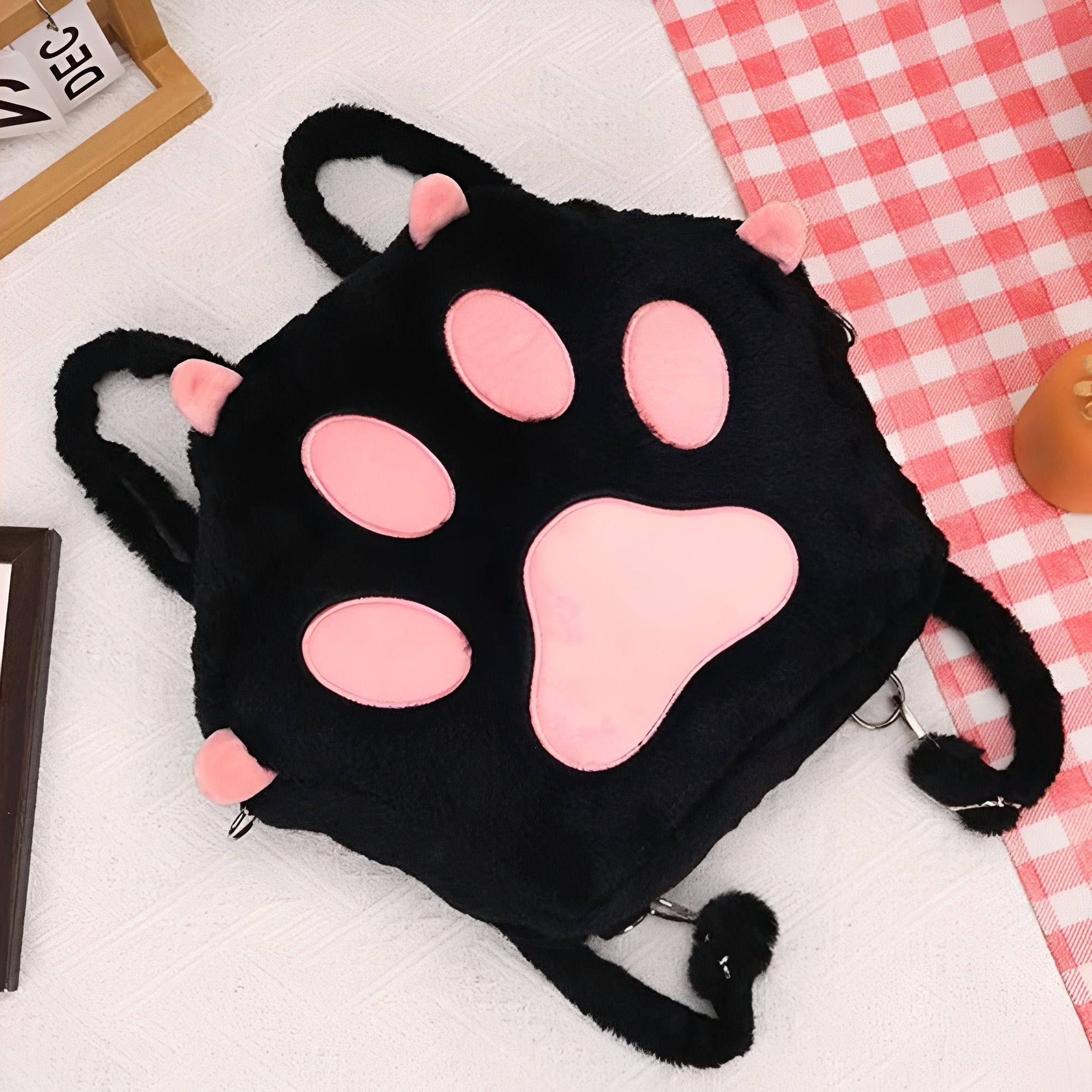 Cat Paw Plush Backpack Purse for Women - Adjustable Straps, Cute & Cozy Design