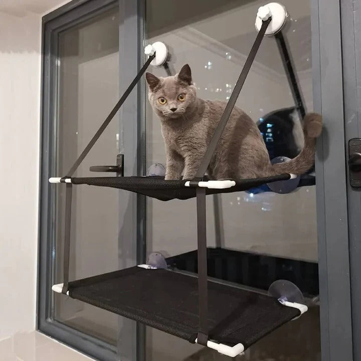Deluxe Cat Window Perch Hammock with Strong Suction Mount - Comfortable & Space-Saving Cat Bed for Sunbathing & Relaxation
