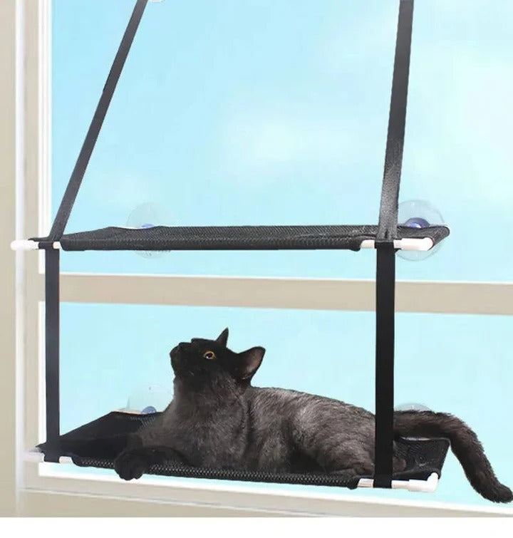 Deluxe Cat Window Perch Hammock with Strong Suction Mount - Comfortable & Space-Saving Cat Bed for Sunbathing & Relaxation