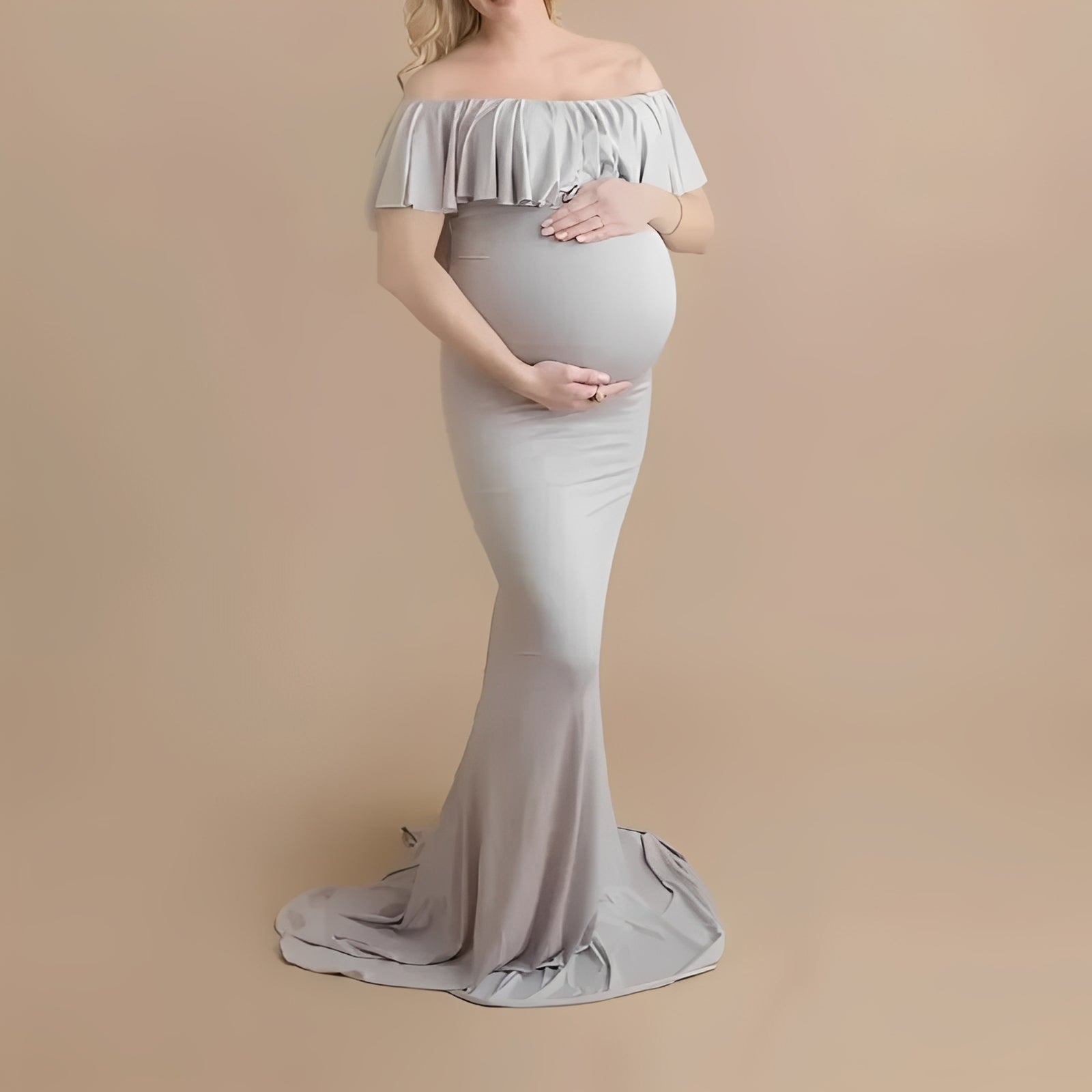 Elegant Flowing Lace Pregnancy Photoshoot Dress - Maternity Photography Gown