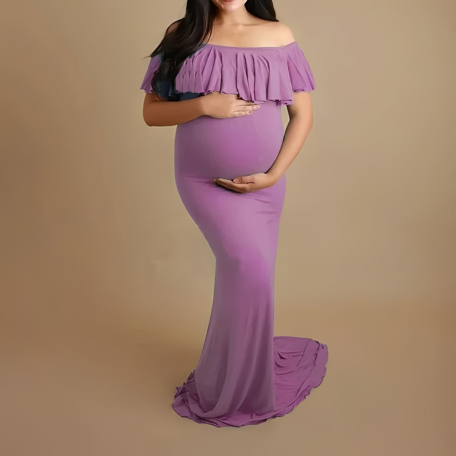 Elegant Flowing Lace Pregnancy Photoshoot Dress - Maternity Photography Gown