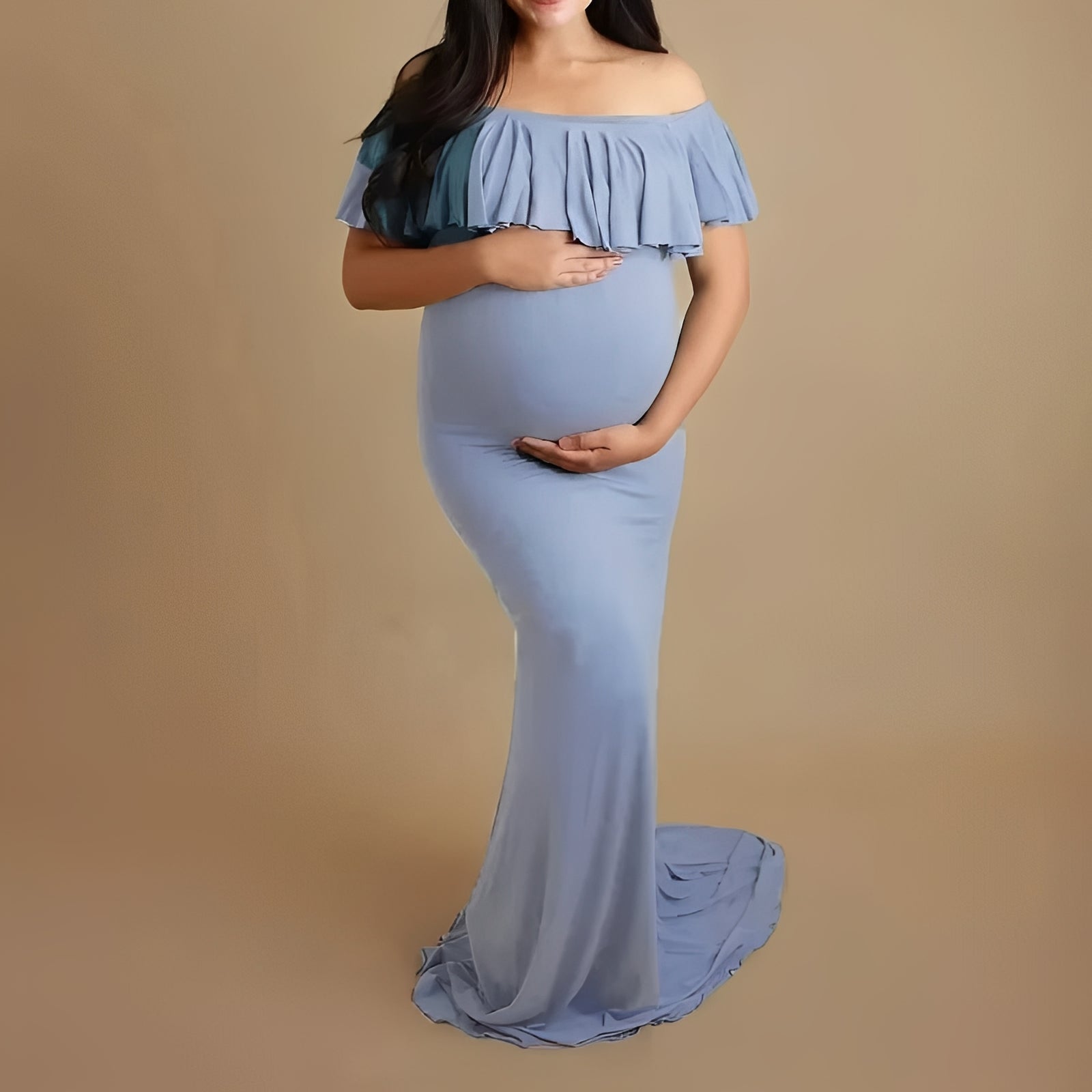 Elegant Flowing Lace Pregnancy Photoshoot Dress - Maternity Photography Gown