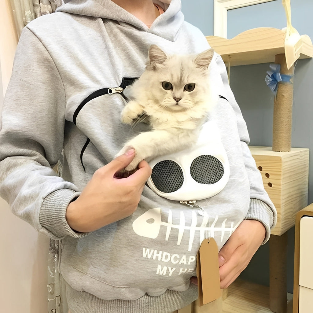 Cozy Cat Lover Hoodie with Cuddle Pouch for Pets - Perfect for Snuggling and Style!