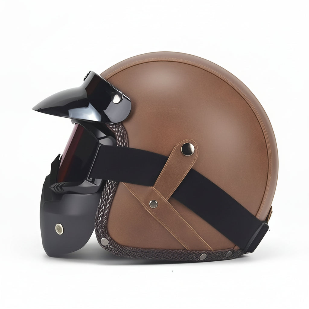 Open Face Motorcycle Helmet with Removable Goggles - Lightweight, Comfortable, and Stylish Safety Gear