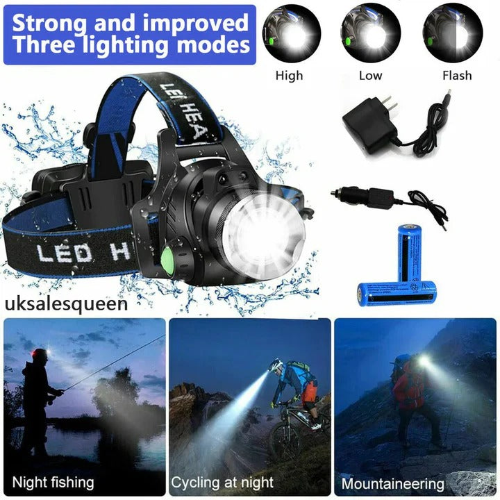 USB Rechargeable LED Headlamp - Hands-Free, Bright & Lightweight for Outdoor Activities, Camping, and Emergency Use