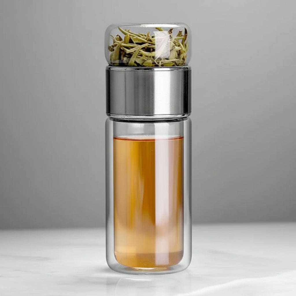 Premium Double Wall Borosilicate Glass Tea Infuser Bottle - 430ml | Heat-Resistant, Stylish & Durable for Hot & Cold Beverages
