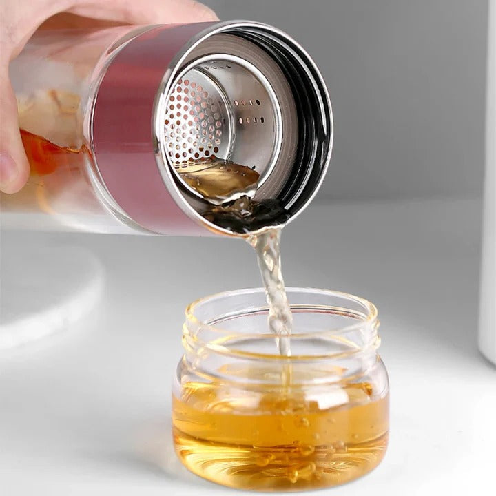 Premium Double Wall Borosilicate Glass Tea Infuser Bottle - 430ml | Heat-Resistant, Stylish & Durable for Hot & Cold Beverages